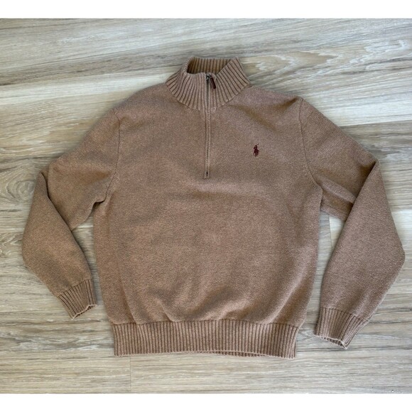 Vintage Vintage Polo Ralph Lauren Beige 1/3 Zip Knitted Sweater- Large - Picture 2 of 10